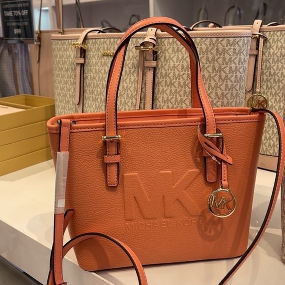 Michael Kors Jet Set Travel XS Embossed Pebbled Leather Tote Bag Sherbert - Picture 2 of 16